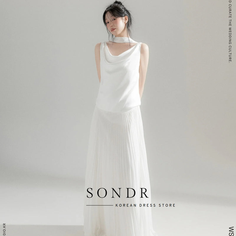 Sondr Elegant Cowl Neck Korean Wedding Dresses Sleeveless - View 6 | SAMAG