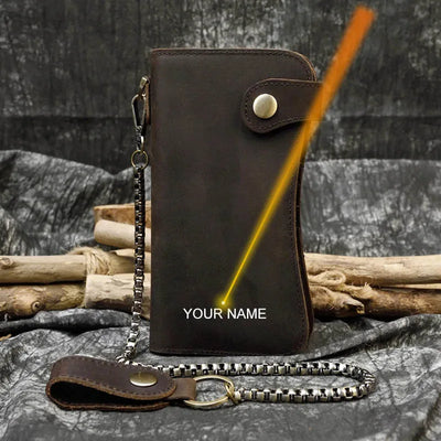 Men's Vintage Crazy Horse Leather Chain Wallet Genuine | SAMAG