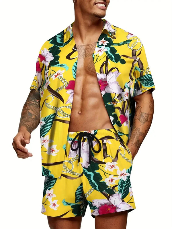 Men's New Hawaiian Short-Sleeved Shirt Shorts Set Summer | SAMAG