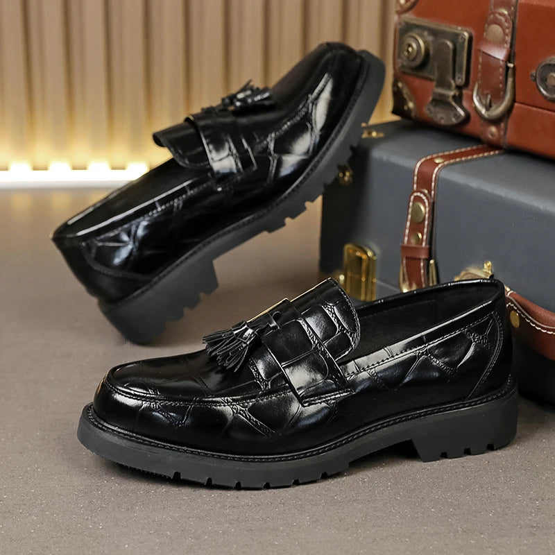 Business Tassel Loafers Shoes Slip on Casual Thick Bottom Leather Black Dress Party Shoes Boat Loafers For Man Fashion Moccasins
