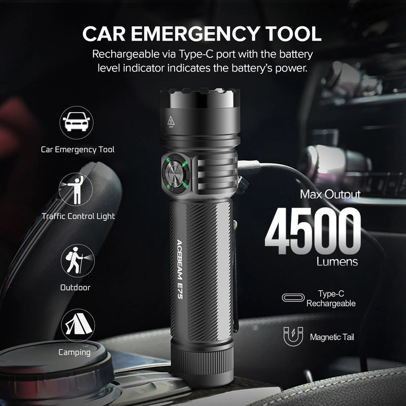 ACEBEAM E75 Quad - Core LED Flashlight USB C Rechargeable - View 5 | SAMAG