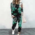Women 2 Piece Tracksuit Set Print Long Sleeve Crew Neck Top And Jogger Pants Casual Streetwear Outfit With Pockets