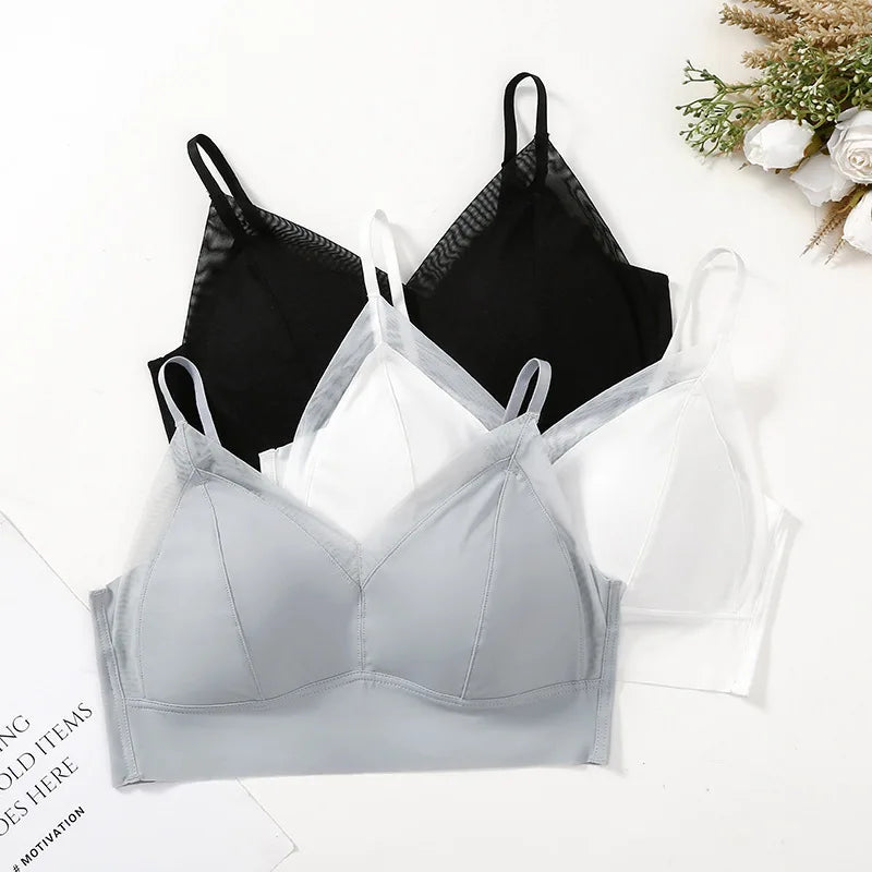 New Women's Seamless Mulberry Silk Bralette, Wire-Free Nude Feel Bra Camisole