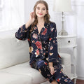 Birdtree Fall 16MM 100%Real Silk Pajama Set Women Satin Print Pyjama Pj Suit Long Sleeve Bedroom Sleepwear Set P36637QC