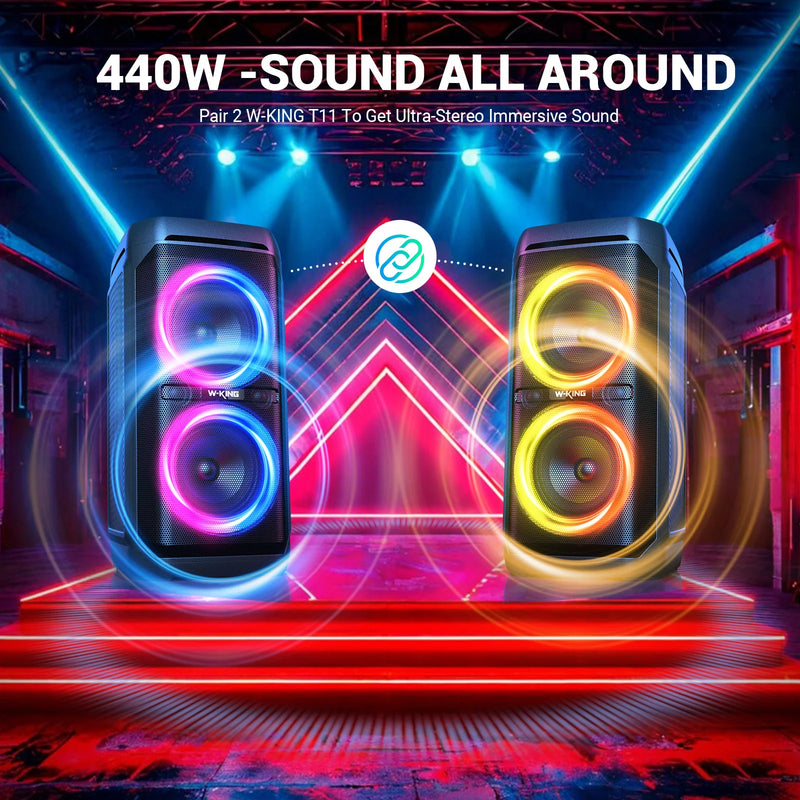 W-KING T11 Bluetooth Speakers,100W RMS, IPX6 Waterproof, BT 5.3 Portable Party Boombox Wireless Deep Bass/115dB Loud Massive Sound