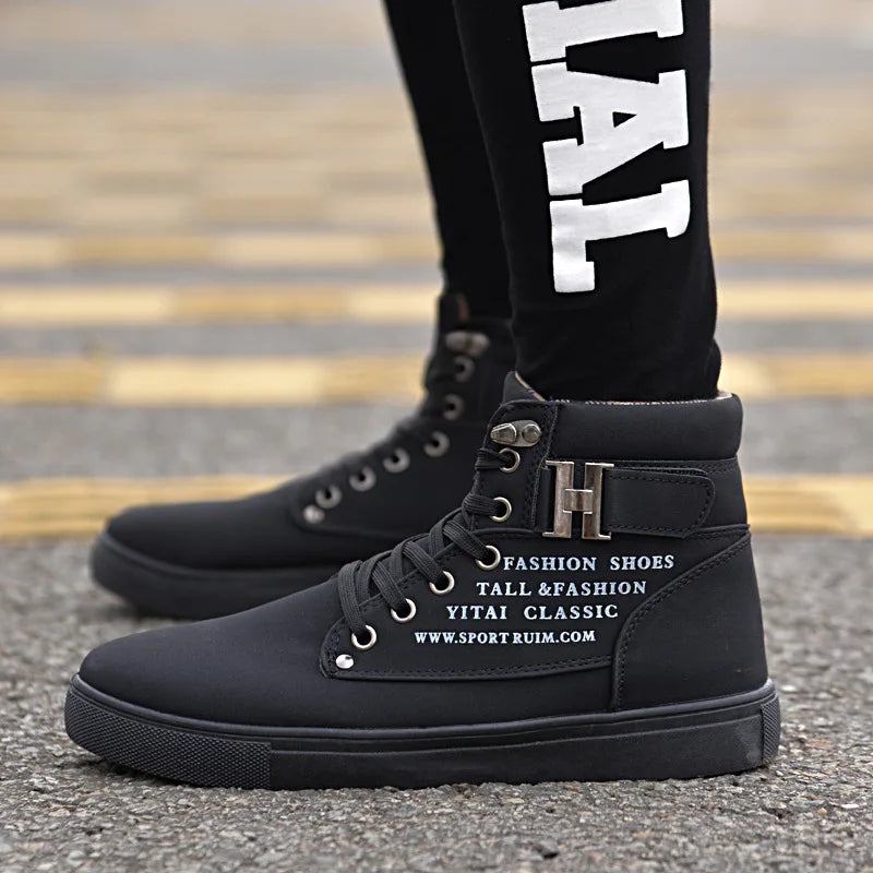 Men's High Top Sneakers Casual Vulcanized Shoes Spring/Autumn Men Shoes High Quality Frosted Faux Suede Casual Platform Shoes
