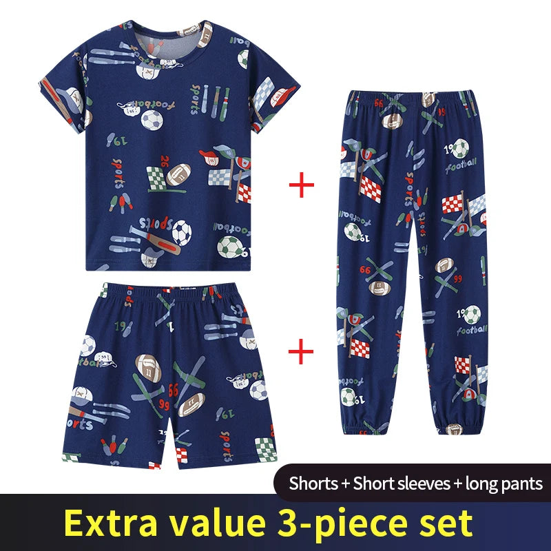 3-Piece Children's Fashion Printed Multicolor Home Service Suit Boy Casual T-shirt Girl Sweet Love Pattern Comfortable Shorts