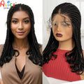Full Lace Cornrow Braided Wig with Wavy Ends 18in Synthetic Braided Lace Wig with Baby Hair Knotless Braids Wigs for Black Women