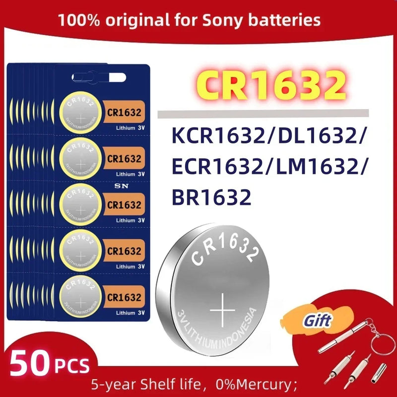50PCS Original For Sony CR2032 CR2025 CR2016 CR1632 Lithium Battery Watch Calculator Car Key Remote Control Button Coin Cells