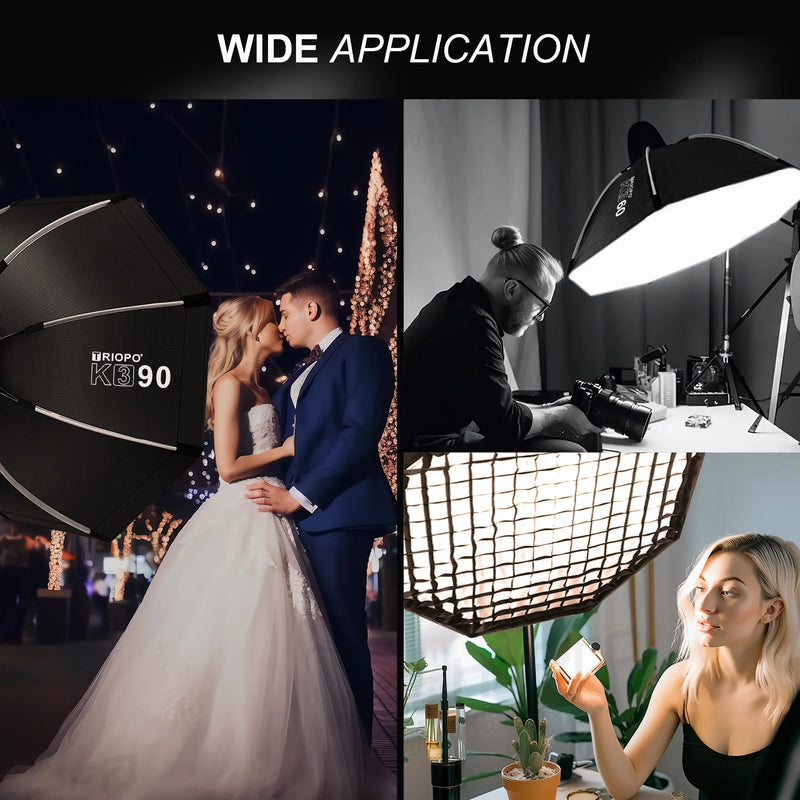 Triopo K3 Quick-Setup Bowens Mount Octagon Softbox One-Step Install Portable Light Modifier Umbrella Reflector W/ Honeycomb Grid