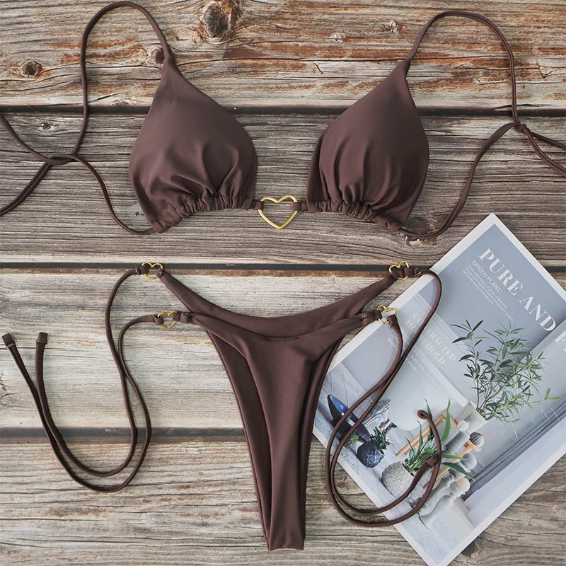 Sexy Halter Solid color Bikini Set Women's Swimsuit | SAMAG