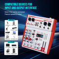 Professional 4 Channel Mixer with USB Audio Interface Bluetooth 48V Phantom Power for Live Performance Karaoke
