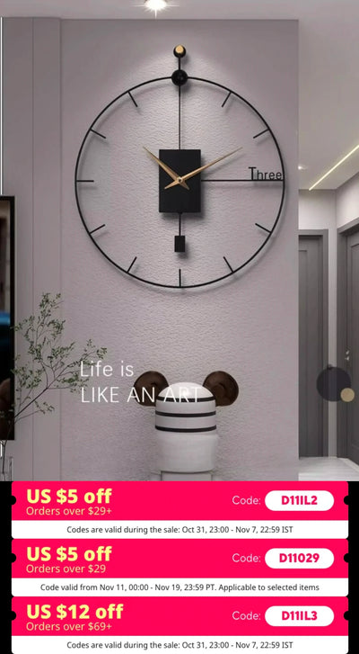 Modern Design Wall Clock Swingable Living Room Vintage | SAMAG