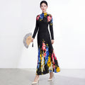 Miyake Flower Print Sets for Women Pleated T-shirt Long Sleeves with A Line Skirts Elegant Clothing 2026 Summer New