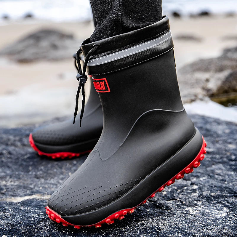 Men's Short Rain Boots Anti-Slip Work Boots Fishing Car Wash Labor Protection Water Shoes Lightweight Durable Rubber Material