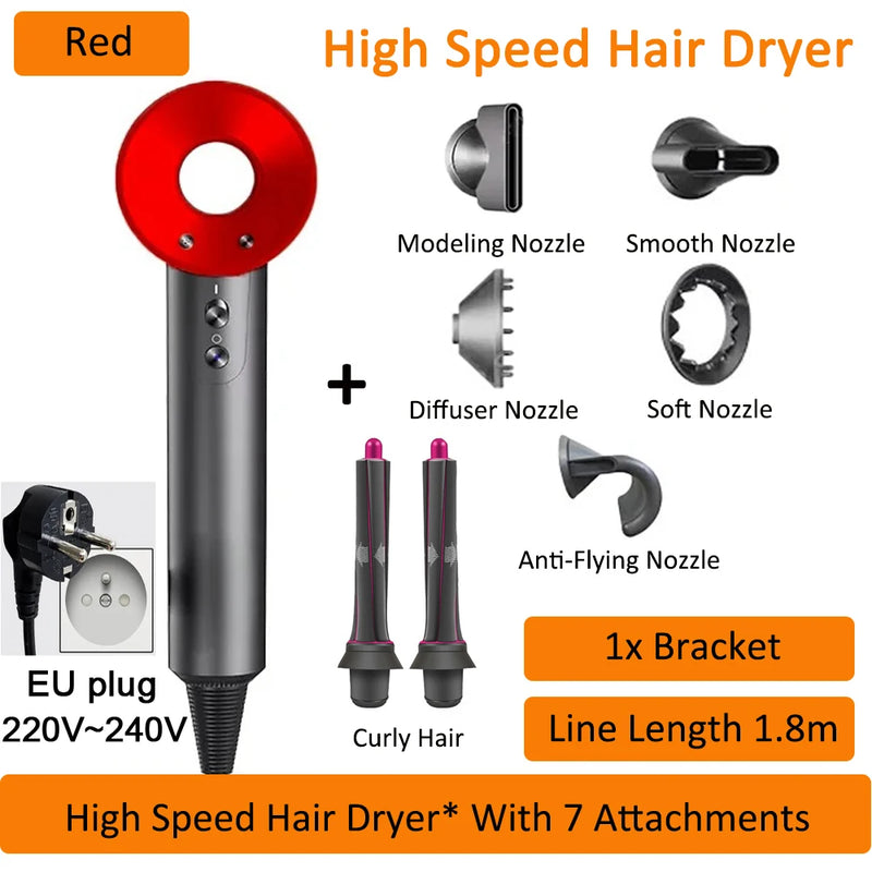 7 in 1 Hair Dryer Professional with Cold Hot Air Functionality Negative Lon Blow Quick Dry Leafless Salon Home Hairdryer