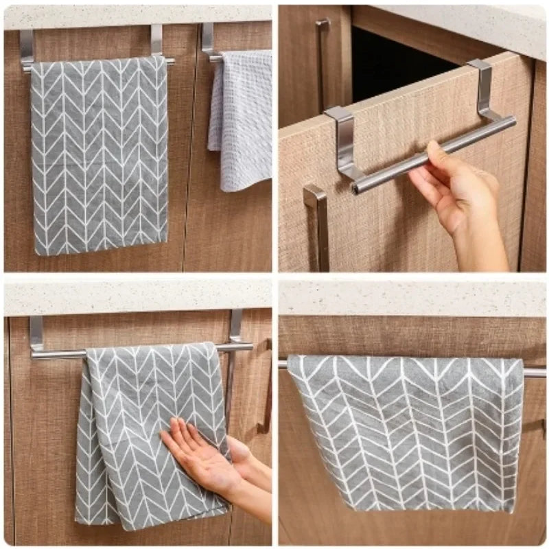 Towel Rack Over Door Stainless Steel Towel Bar Storage Organizer Bathroom Kitchen Cabinet Door Hanging Towel Rack