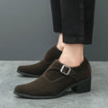 Man Height Increasing Pointed Toe Business Dress High Heel Shoes Buckle Decorated Men Casual Shoes