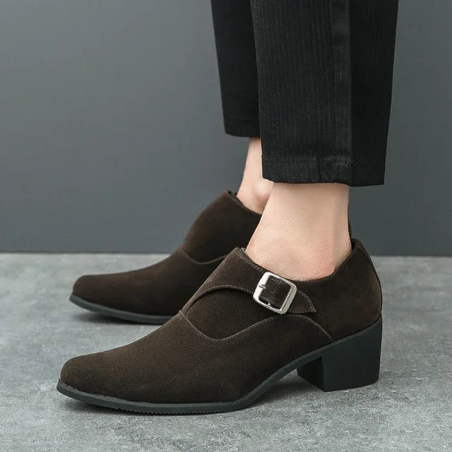 Man Height Increasing Pointed Toe Business Dress High Heel Shoes Buckle Decorated Men Casual Shoes