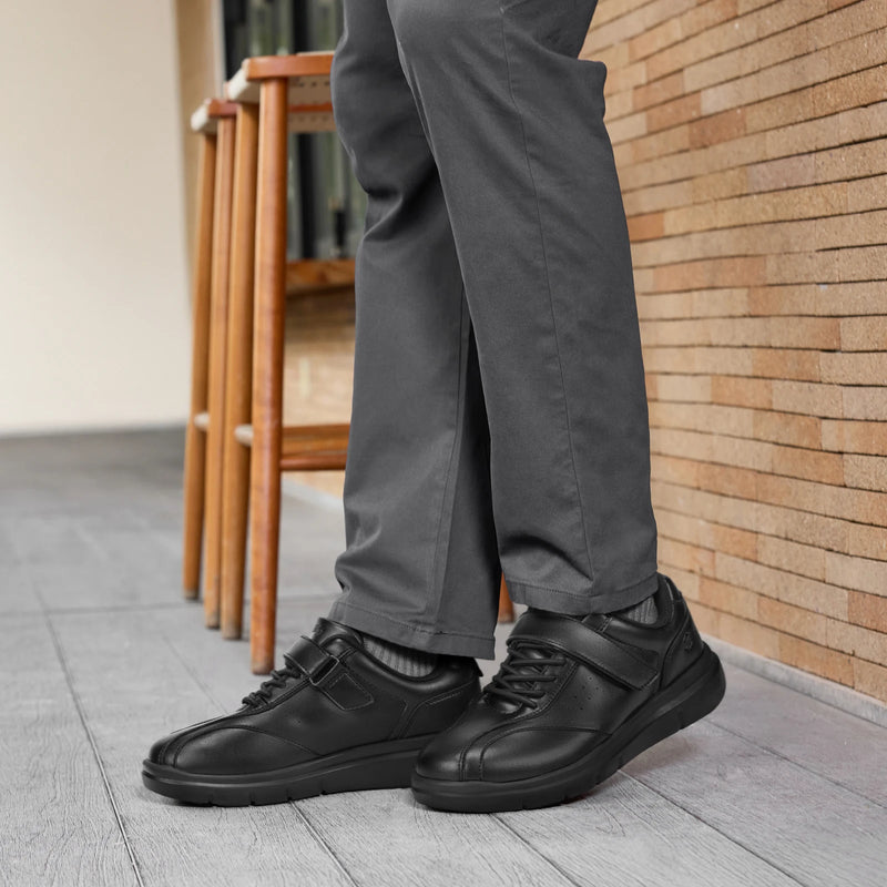 FitVille Men's Wide Walking Shoes Casual Comfortable Leather Oxford Shoes Lightweight Arch Support Non‑Slip Business Sneakers