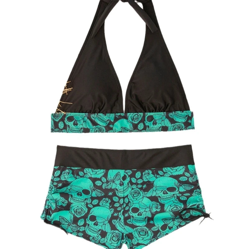 Square Neck Modest Bikini Set With Skull Print | SAMAG