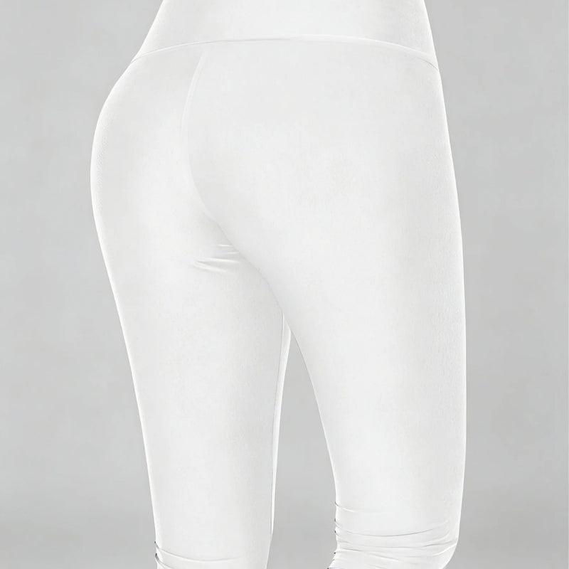 Women's High Waisted White Leggings Knee - Length Yoga - View 5 | SAMAG