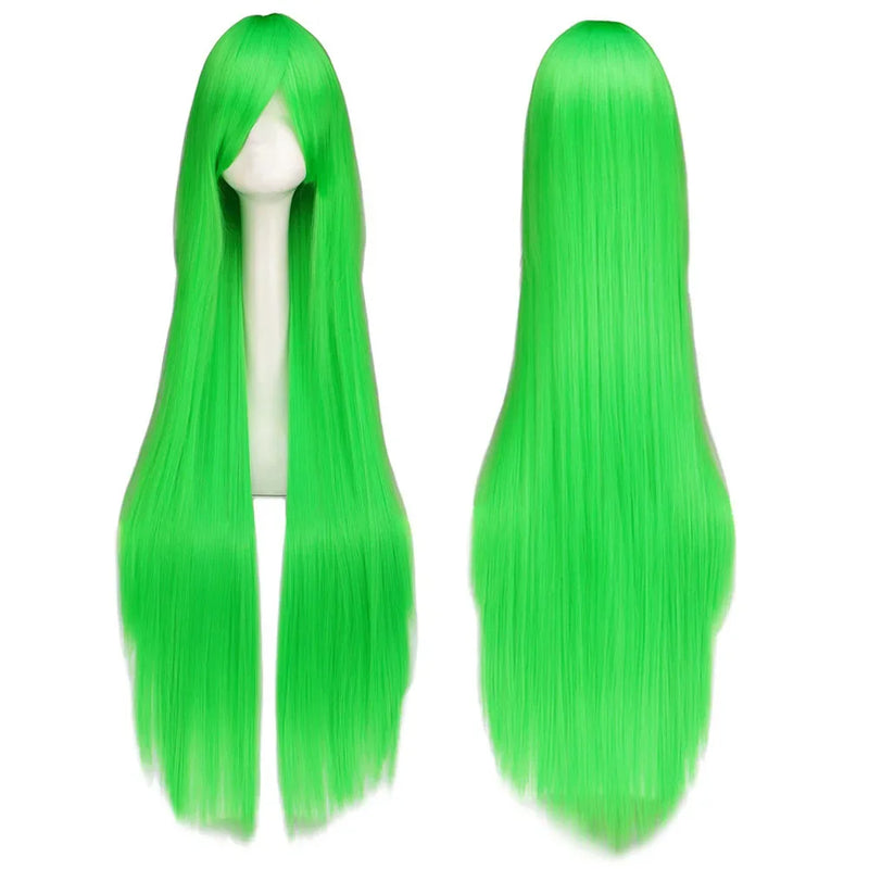QQXCAIW Long Straight Cosplay Wig Black Purple Black Red Pink Blue Dark Brown 100 Cm Synthetic Hair Wigs