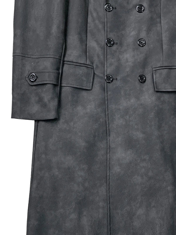 Mauroicardi Spring Autumn Extra Long Distressed Pu Leather Trench Coat Men Belt Double Breasted Luxury Designer Clothes Fashion
