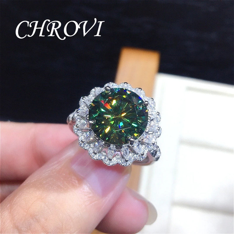 Light Luxury 925 Sterling Silver Blue-Green Moissanite Ring, Dazzling and Luxurious Open Ring, Jewelry for Women