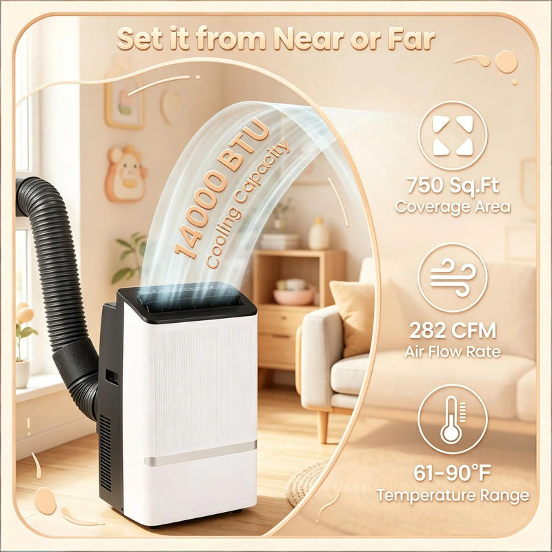 WiFi Enabled Portable Air Conditioner 14000 BTU with Dehumidifier Function And 24H Timer for Home Comfort Energy Efficient