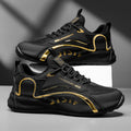 Trendy Black and Gold Color-Blocking Mesh Casual Shoes, Men's Breathable Shock-Absorbing Thick-Soled Sneakers, Versatile Soft-Soled Non-Slip Men's Shoes for Daily Commuting