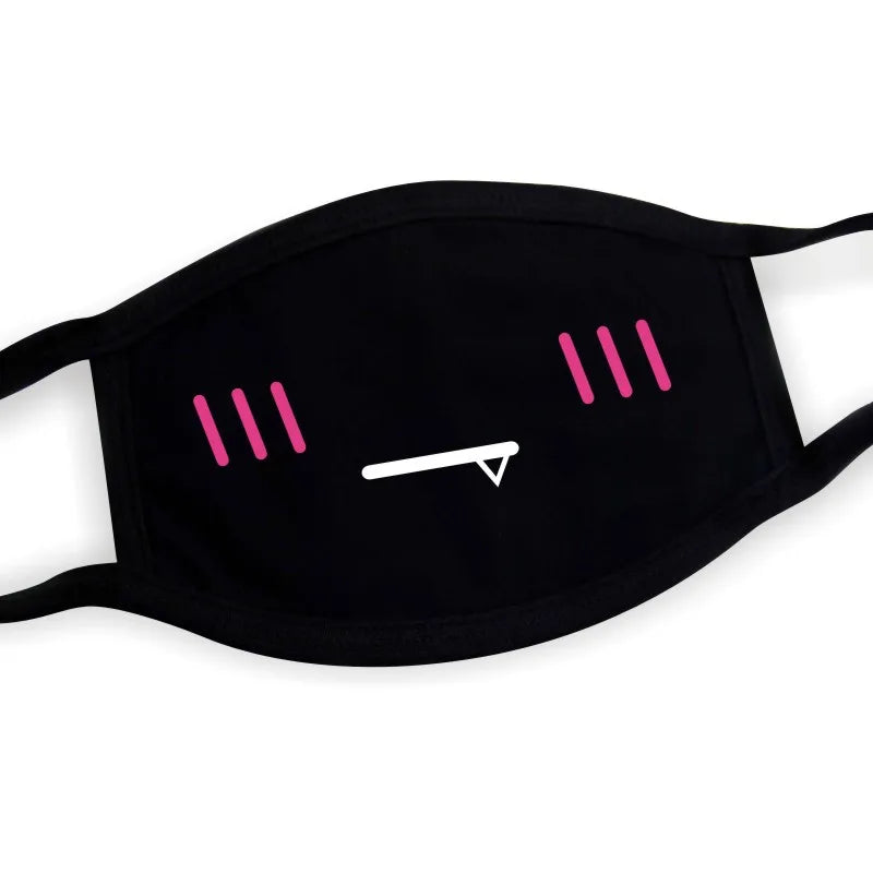 Black Face Mask Unisex Winter Warm Thickening Half Face Mouth Mask Cotton Cartoon Pattern Anti-Dust Anti- Respirator Kpop Mask
