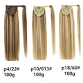 100% Human Hair Ponytail European Straight 120gram Wrap Around Clip In Pony Tail Machine Remy Hair 12-26 Inches For  Salon