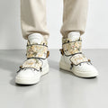 Chinese Style Comic Print High-Top Sneakers for Men, 2026 Autumn New Versatile Thick-Soled Sports Casual Shoes, Trendy White Shoes with Unique Design, Lightweight Skateboard Shoes for Young Men