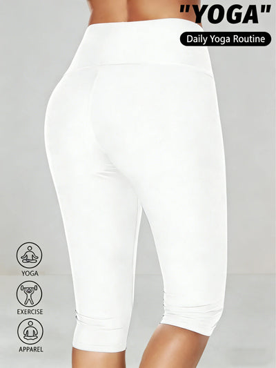 Women's High Waisted White Leggings Knee - Length Yoga | SAMAG