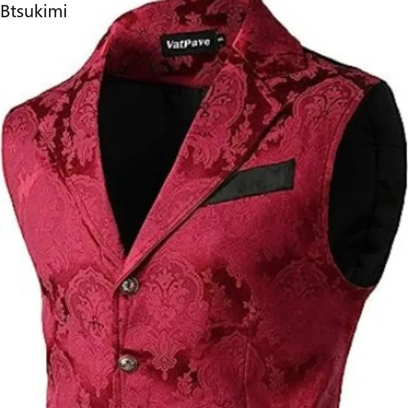 2026 Men's Fashion Jacket  Suit Vest Steampunk Gothic Waistcoat Men's Casual Vest Stage Performance Costume Evening Party Vests
