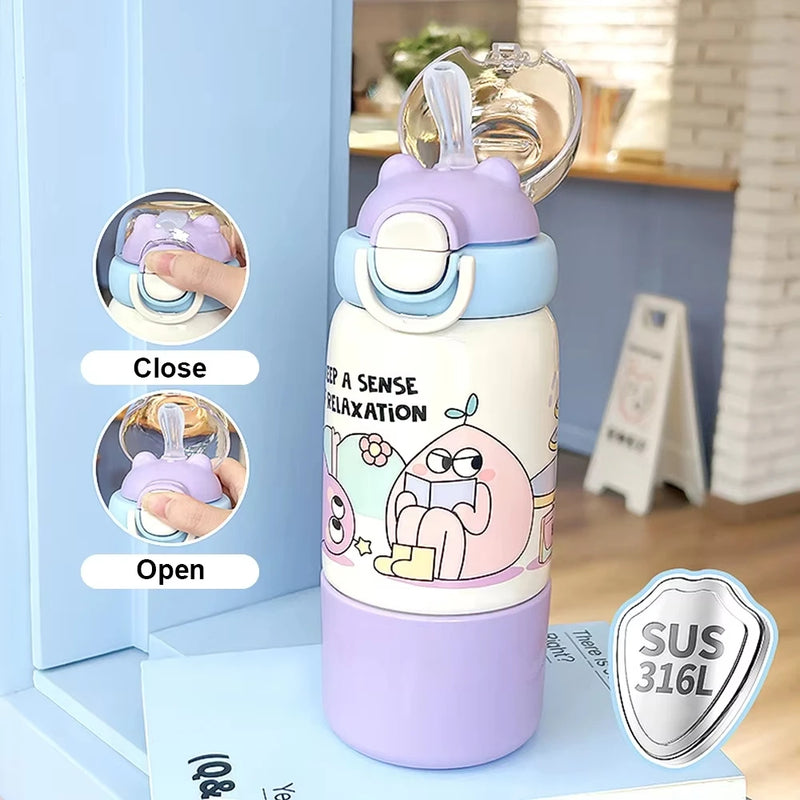 500ML Cute Cartoon Kids Thermos Bottle Children's Thermal Water Bottle 316 Stainless Steel Thermos Mug For Outdoor Water Cup ﻿