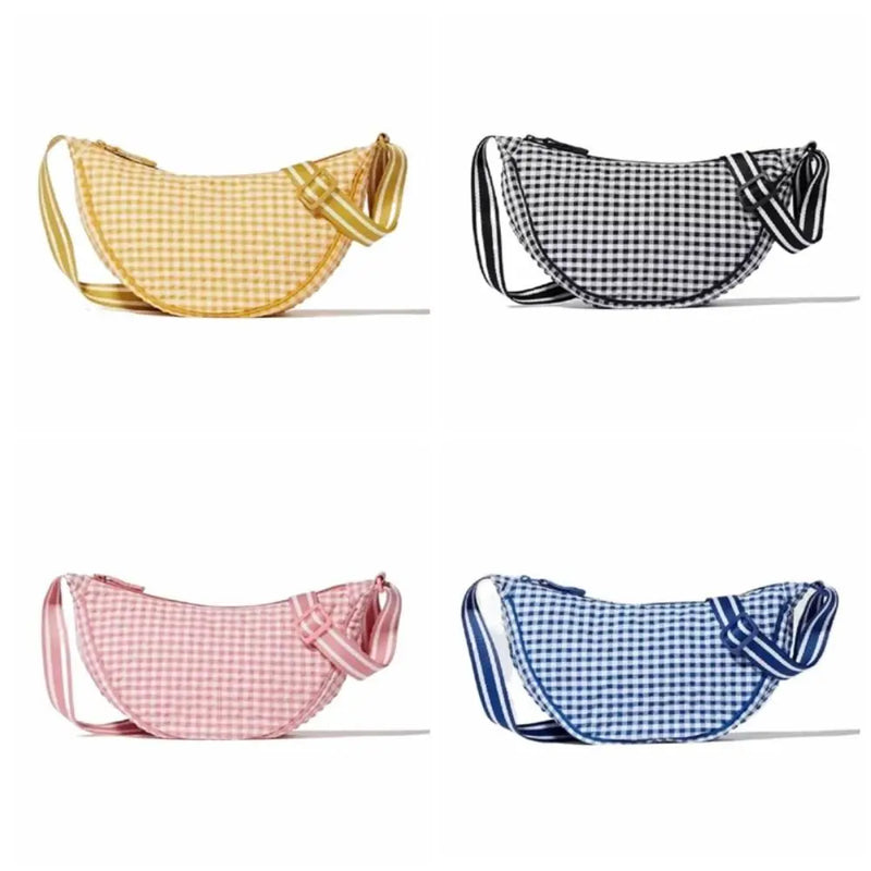 Fashion Canvas Plaid Hobos Crossbody Bag for Women Shoulder Bag Half Moon Chest Bags Tote Lady Travel Shopper Bag Female Purses