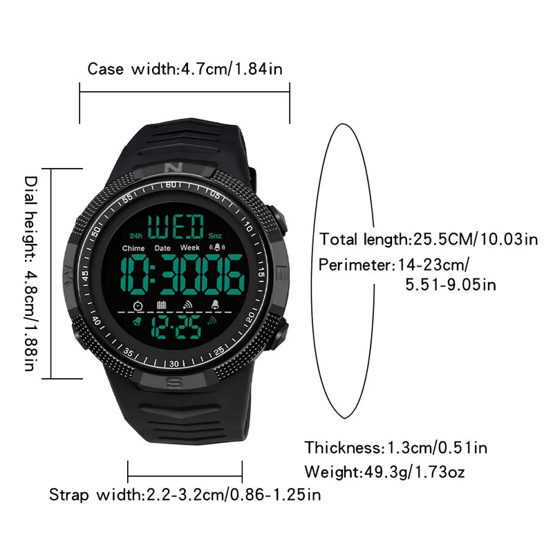 SANDA Fashion Men's LCD Digital Casual Date and Week Alarm Waterproof Sport Silicone Strap Military Electronic Watch