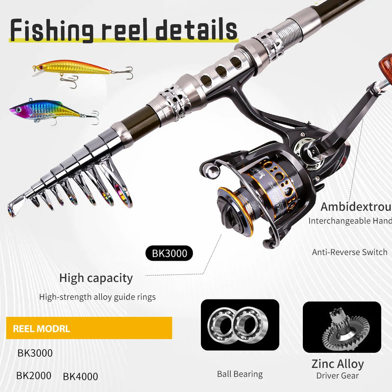 Carbon lure rod wheel set, sea fishing rod, telescopic fishing rod, rotating reel, travel, fresh water fishing set