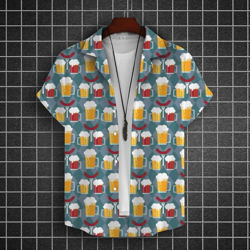 Hawaiian Shirt For Men 3d Beer Printed Short Sleeve Party | SAMAG