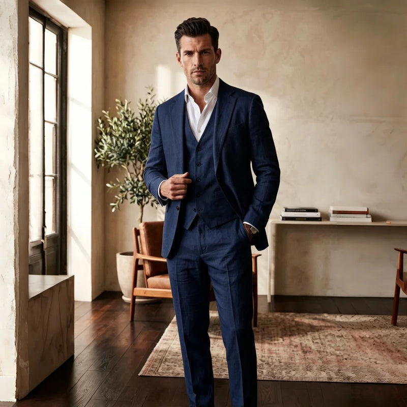 3 Pieces Linen Breathable Suit Separates Blazer with Vest Pants for Men Summer Beach Wedding Casual Party Suits for Men Suits