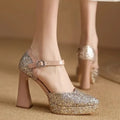 Aphixta Elegant Woman High Heel Pumps Seuined Cloth Upper Bling Party Shoes for Woman Silver Women's Pumps and Heels