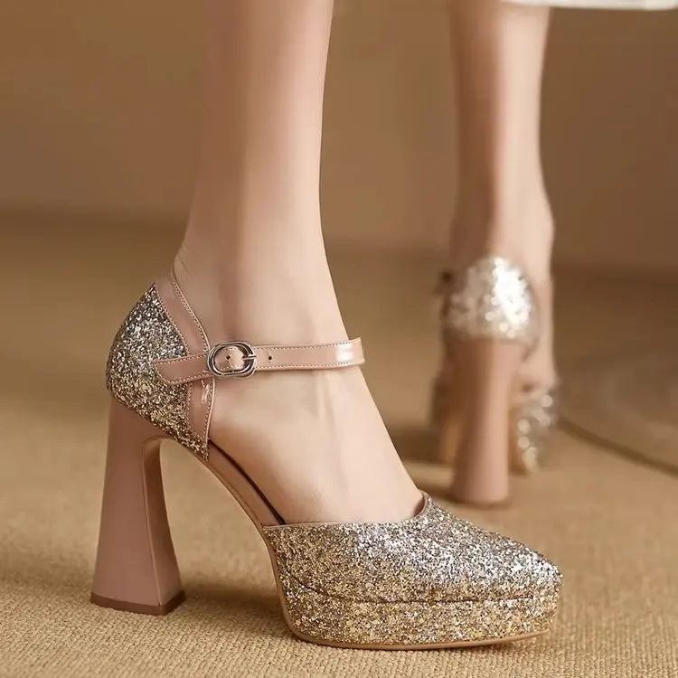 Aphixta Elegant Woman High Heel Pumps Seuined Cloth Upper Bling Party Shoes for Woman Silver Women's Pumps and Heels