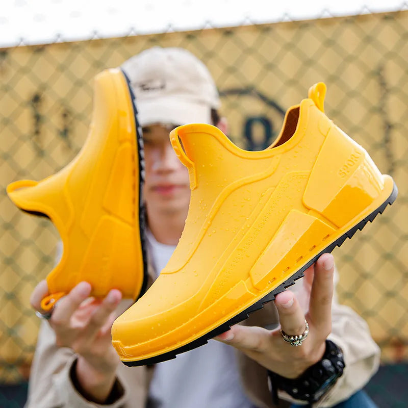 men's short tube rain boots Men Outdoor Non-slip Fishing Shoes Light Hiking Shoes Durable Waterproof Rain Boots Rubber