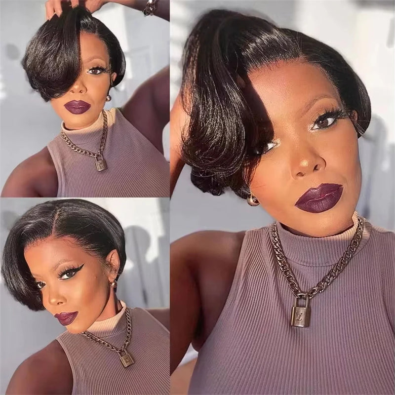 Straight Pixie Cut Wig Human Hair Wigs 13x4 Transparent Lace Short Bob Wig Part Lace Wig Brazilian 100% Human Hair For Women