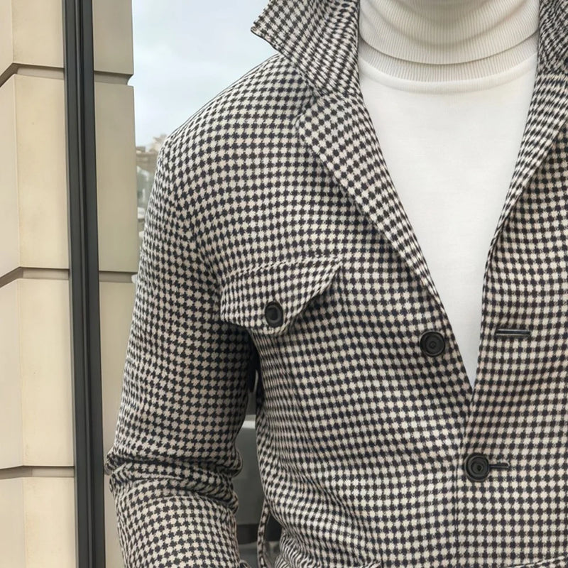 Plaid Single Breasted Safari Men Suit with Belt Set Separates 2 Pieces Custom Made Casual Wedding Daily Party (Blazer + Pants)