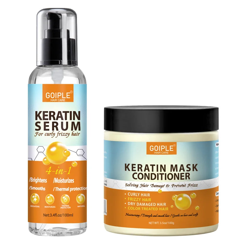 GOIPLE 4 in 1 Water-Based Keratin Serum Moisturizer Repair Dry Damaged Hair Smooth Control Frizz Oil Essence for Curly Frizzy
