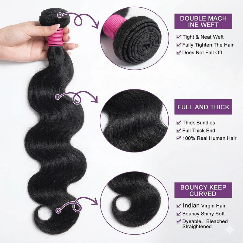 2 3 4 Pcs Body Wave Bundles 100% Human Hair Brazilian 16A Virgin Weave Raw Hair 30 32 Inch Double Weft Thick Human Hair Bundles Extensions For Women