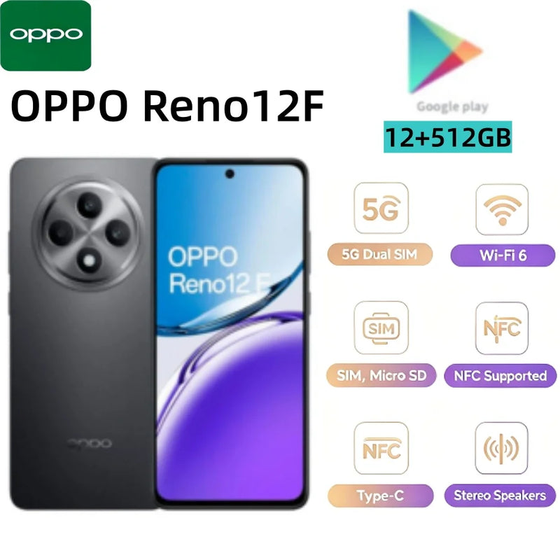 2026 new OPPO Reno12 F 5G Unlocked Smartphone, 12GB RAM 512GB ROM, 50MP AI Camera, 120Hz AMOLED Screen, 5000mAh Battery
